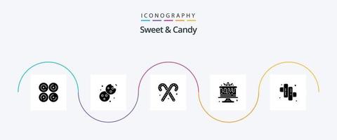 pack d'icônes sweet and candy glyph 5 comprenant des bonbons. bonbons. sucre d'orge. nourriture. gâteau vecteur