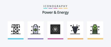 ligne d'alimentation et d'énergie remplie de 5 icônes, y compris la batterie. énergie. ampoule. électricité. lumière. conception d'icônes créatives vecteur