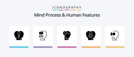 processus mental et caractéristiques humaines pack d'icônes glyphe 5, y compris l'esprit. paramètre. temps. pensée. cerveau. conception d'icônes créatives vecteur