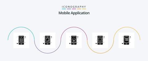 pack d'icônes de glyphe 5 d'application mobile, y compris plaine. cœur. application. téléphone fixe. application vecteur