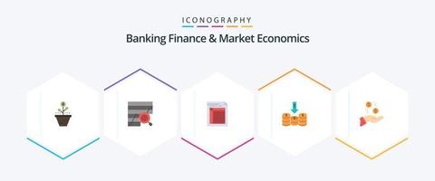 banque finance et économie de marché pack de 25 icônes plates, y compris le fichier. facture. une analyse. Audit. Les données vecteur