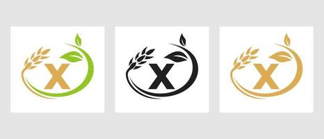 lettre x logo agricole. agroalimentaire, modèle de conception de ferme écologique vecteur