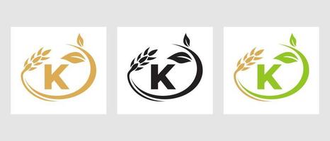 lettre k logo agricole. agroalimentaire, modèle de conception de ferme écologique vecteur