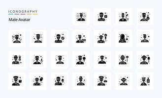 25 pack d'icônes de glyphe solide d'avatar masculin vecteur