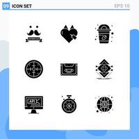 interface mobile ensemble de glyphes solides de 9 pictogrammes d'étapes de mise en œuvre préférées d'opération analogique éléments de conception vectoriels modifiables vecteur