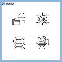 ligne d'interface mobile ensemble de 4 pictogrammes d'éléments de conception vectoriels modifiables de caméra de calcul de fichier de répétition de nuage vecteur