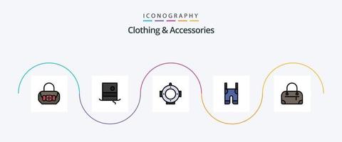 ligne de vêtements et d'accessoires remplis de 5 icônes plates comprenant. sac. barre. les bretelles. vêtements vecteur