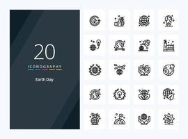 20 icône de contour du jour de la terre pour la présentation vecteur