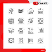 ensemble moderne de 16 contours pictogramme d'éléments de conception vectoriels modifiables météo banc climatique de vue d'entreprise vecteur
