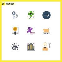 pack de 9 signes et symboles de couleurs plates modernes pour les supports d'impression Web tels que les flèches de recherche sur le cancer du sein ok trouver des éléments de conception vectoriels modifiables vecteur