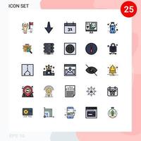 interface mobile ligne remplie couleur plate ensemble de 25 pictogrammes de programmation de date de bouteille de récipient en plastique développer des éléments de conception vectoriels modifiables vecteur