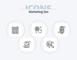 marketing seo line pack d'icônes 5 conception d'icônes. mondial. globe. référencement. écran. optimisation vecteur