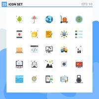 interface mobile couleur plate ensemble de 25 pictogrammes d'éléments de conception vectoriels modifiables de bagage de ventilateur de ressort de turbine de sécurité vecteur