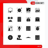 pack de glyphes solides de 16 symboles universels d'éléments de conception vectoriels modifiables de vente d'étiquettes de données de magasin d'ingénierie vecteur