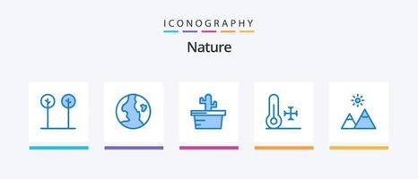 pack d'icônes bleu nature 5, y compris le pic. Montagne. la nature. extrême. thermomètre. conception d'icônes créatives vecteur