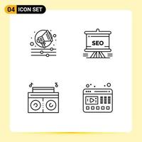 ligne d'interface mobile ensemble de 4 pictogrammes d'éléments de conception vectorielle modifiables de lecteur d'analyse de présentation de lecteur d'alerte vecteur