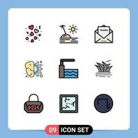interface mobile fillline couleur plate ensemble de 9 pictogrammes de cerveau de vacances de conception de processus grâce à des éléments de conception vectoriels modifiables vecteur