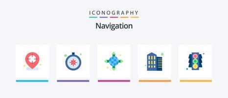 pack d'icônes plat de navigation 5 comprenant. Circulation. globe. signal. Bureau. conception d'icônes créatives vecteur