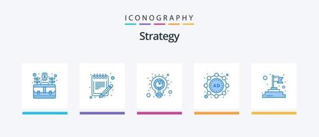 pack d'icônes bleu stratégie 5, y compris la stratégie. un d. papier. une analyse. Solution. conception d'icônes créatives vecteur