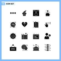 16 concept de glyphe solide pour sites Web mobiles et applications pique-nique cuisine carotte camping page éléments de conception vectoriels modifiables vecteur