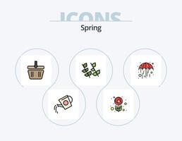 pack d'icônes rempli de ligne de printemps 5 conception d'icônes. tulipe. fleur. râteau. printemps. luminosité vecteur
