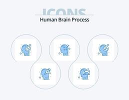 processus du cerveau humain pack d'icônes bleues 5 conception d'icônes. esprit humain. positif. en pensant. optimiste. fermé vecteur