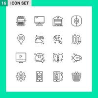 ensemble de 16 symboles d'icônes d'interface utilisateur modernes signes pour la chimie biologie pc magasin d'atomes éléments de conception vectoriels modifiables vecteur