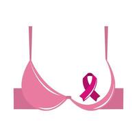 mois de sensibilisation au cancer du sein, ruban rose sur l'emblème du soutien-gorge, style d'icône plate concept de soins de santé