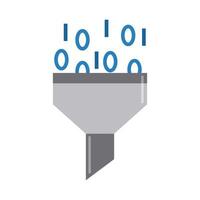 Analyse de données, icône plate numérique binaire d'informations sur l'entonnoir de filtre vecteur