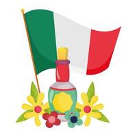 fête de l'indépendance mexicaine, bouteille de tequila drapeau et fleurs, célébrée en septembre vecteur