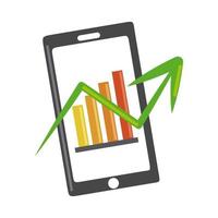 analyse de données, écran de smartphone avec graphiques, icône plate de stratégie commerciale perspective vecteur