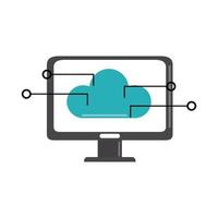 analyse de données, stratégie d'entreprise de connexion de stockage en nuage informatique et icône plate d'investissement vecteur