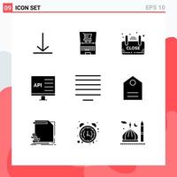 9 concept de glyphe solide pour les sites Web mobiles et les applications aligner développer des éléments de conception vectoriels modifiables pour l'application d'ordinateur de bord vecteur