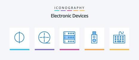 appareils bleu 5 pack d'icônes comprenant un clavier. équipement. base de données. dispositifs. USB. conception d'icônes créatives vecteur