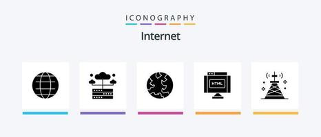 Pack d'icônes Internet Glyphe 5, y compris le réseau. l'Internet. la terre. html. code. conception d'icônes créatives vecteur