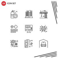 contour pack de 9 symboles universels de l'éducation moniteur architecture verrouillage de connexion éléments de conception vectoriels modifiables vecteur
