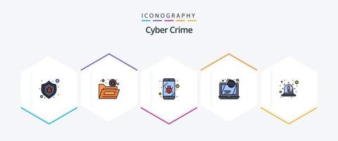 cyber crime 25 pack d'icônes fillline comprenant un ordinateur portable. l'ordinateur. virus. bombe. espionner vecteur