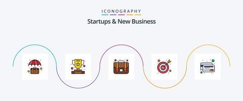 startups et nouveau pack d'icônes plat rempli de 5 lignes d'activité, y compris le crédit. au m. Succès. cible. La Flèche vecteur