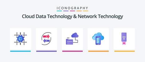 technologie de données en nuage et technologie de réseau pack d'icônes plat 5, y compris la cellule. l'informatique. de l'argent. nuage . stockage. conception d'icônes créatives vecteur