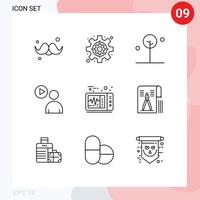 9 ensemble de contours d'interface utilisateur de signes et symboles modernes de battement de coeur regarder la vidéo de la forêt éléments de conception vectoriels modifiables par l'utilisateur vecteur