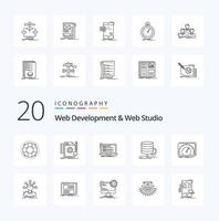 20 développement web et pack d'icônes de ligne de studio web comme ordinateur de script de rétroaction d'algorithme de données vecteur