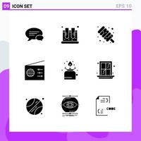 9 concept de glyphe solide pour les sites Web mobiles et les applications gaz camping signal de test multimédia éléments de conception vectoriels modifiables vecteur