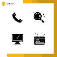 interface mobile glyphe solide ensemble de 4 pictogrammes d'appareil d'appel téléphone zoom pc éléments de conception vectoriels modifiables vecteur
