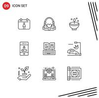 symboles d'icônes universels groupe de 9 contours modernes d'éléments de conception vectoriels modifiables de lampe d'appel deepam mobile de smartphone vecteur