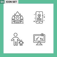 ligne d'interface mobile ensemble de 4 pictogrammes du canada famille repère passe-temps enfant éléments de conception vectoriels modifiables vecteur