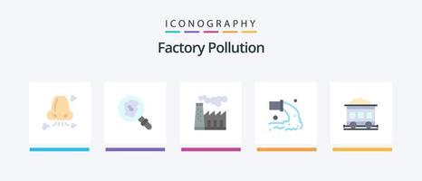 pack d'icônes plat 5 de pollution d'usine, y compris la pollution. eaux usées. usine. radioactif. tuyau. conception d'icônes créatives vecteur