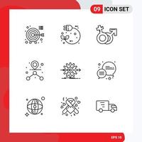 pack de 9 signes et symboles de contours modernes pour les supports d'impression Web tels que les éléments de conception vectoriels modifiables masculins de destination de traction de chemin de performance vecteur