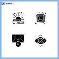 ensemble de 4 symboles d'icônes d'interface utilisateur modernes signes pour message de réduction vente matériel test oculaire éléments de conception vectoriels modifiables vecteur