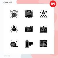 9 icônes créatives signes et symboles modernes de la caméra indienne bâtiment virus bogue éléments de conception vectoriels modifiables vecteur