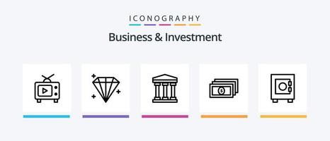 pack d'icônes de la ligne 5 d'affaires et d'investissement, y compris la connexion. dollar. la télé. dollar. pièce de monnaie. conception d'icônes créatives vecteur